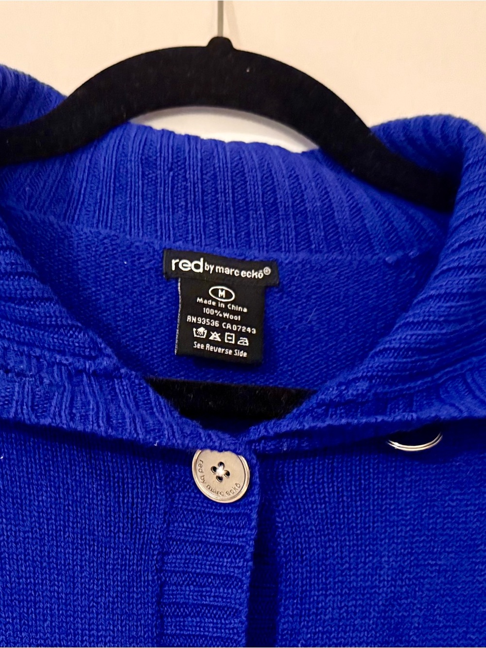Marc Ecko Red Y2K Cobalt Blue 100% Wool Short Sleeve Cardigan M